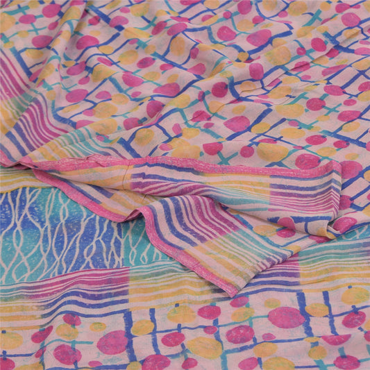 Sanskriti Vintage Sarees Pink Pure Georgette Silk Printed Sari 5+yd Craft Sustainable Fabric