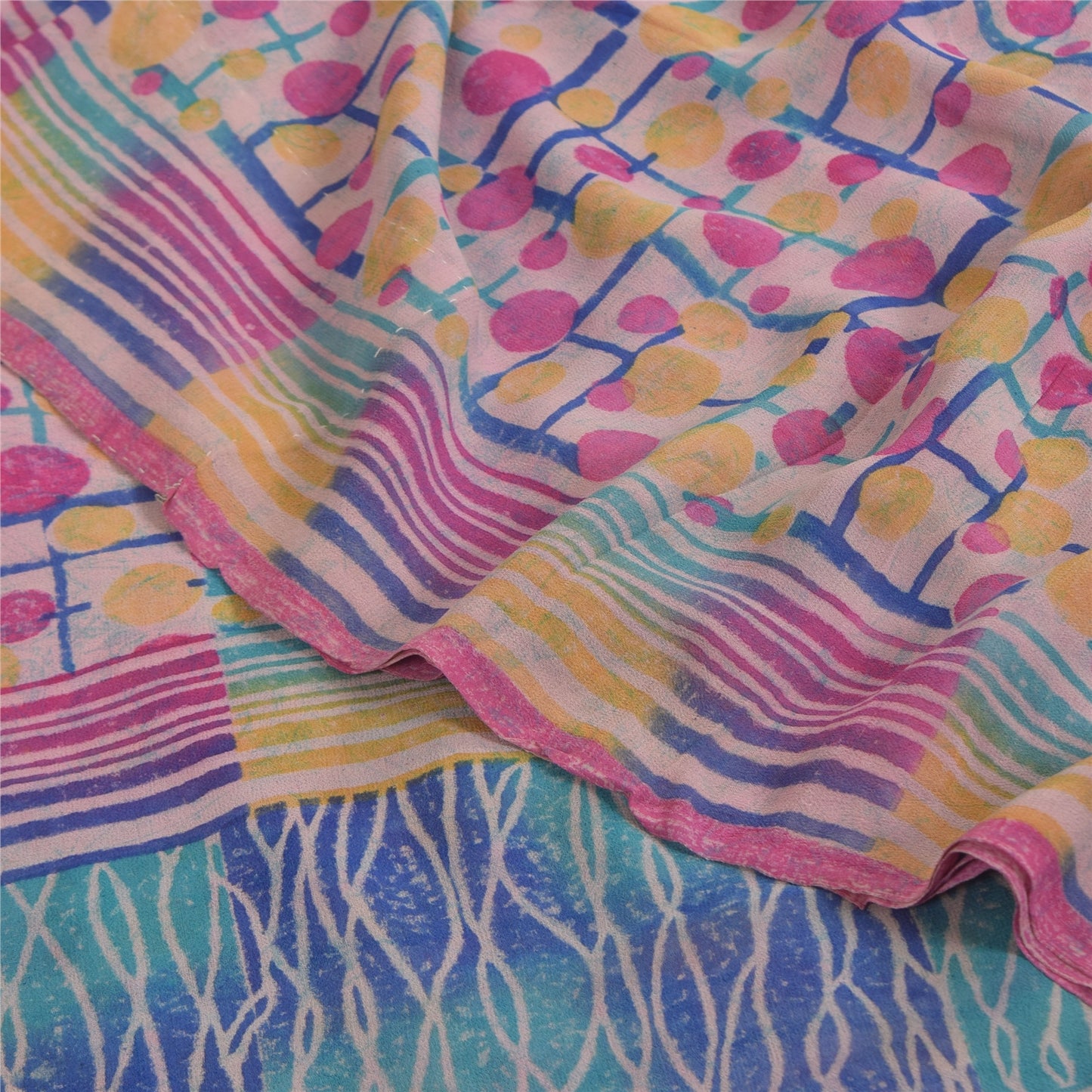 Sanskriti Vintage Sarees Pink Pure Georgette Silk Printed Sari 5+yd Craft Sustainable Fabric