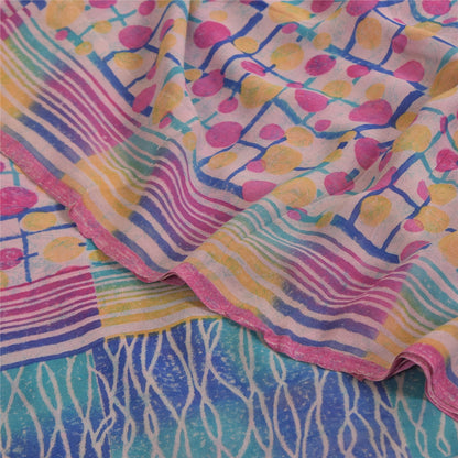Sanskriti Vintage Sarees Pink Pure Georgette Silk Printed Sari 5+yd Craft Sustainable Fabric