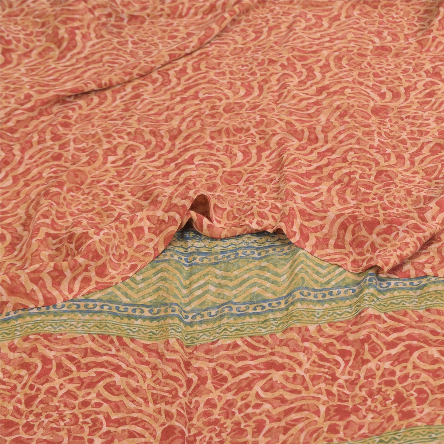 Sanskriti Vintage Sarees Red Pure Georgette Silk Printed Sari 5+yd Craft Sustainable Fabric