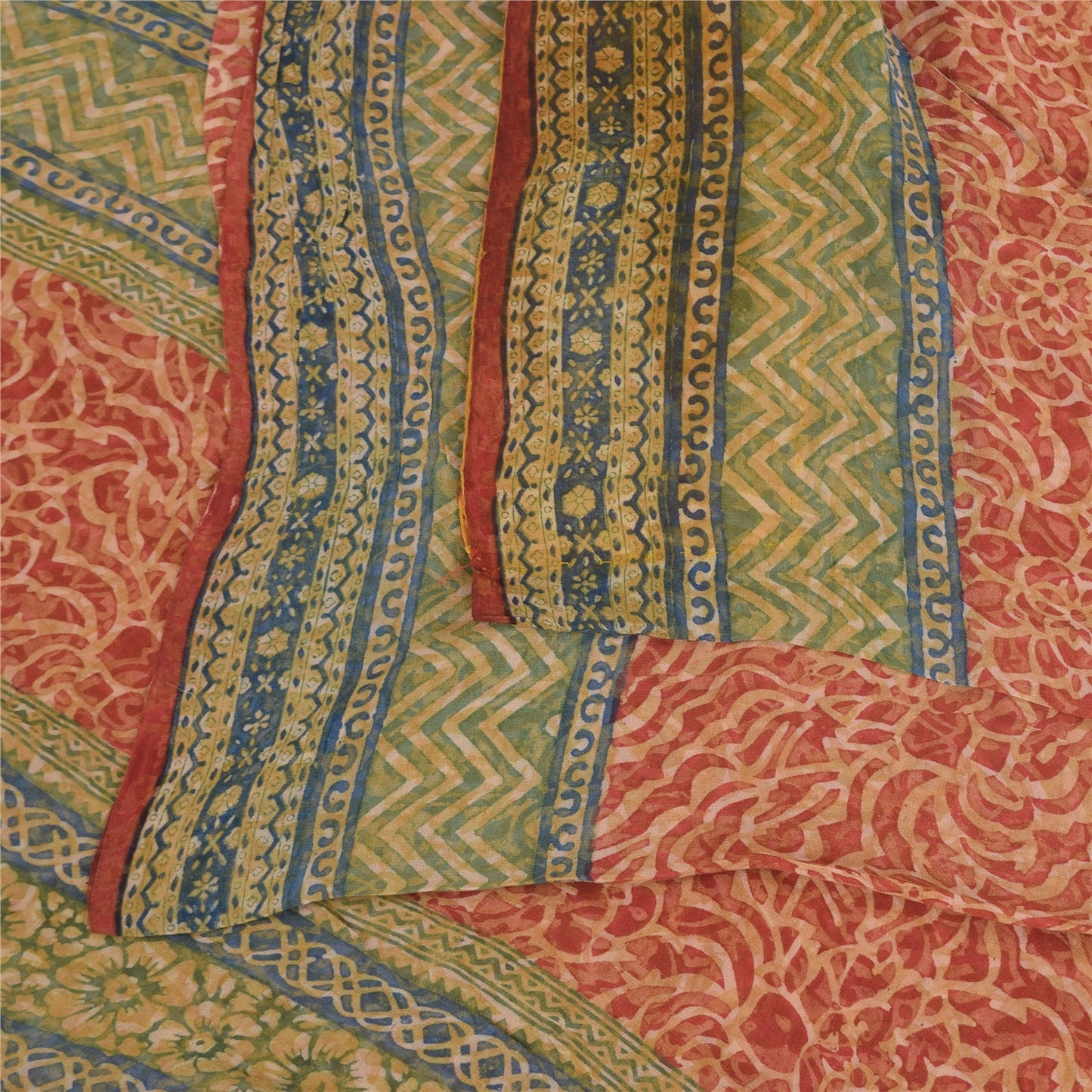 Sanskriti Vintage Sarees Red Pure Georgette Silk Printed Sari 5+yd Craft Sustainable Fabric