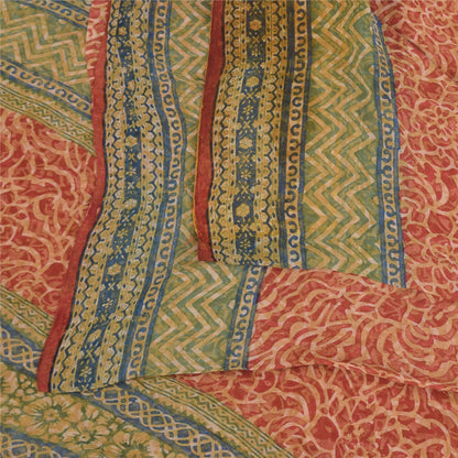 Sanskriti Vintage Sarees Red Pure Georgette Silk Printed Sari 5+yd Craft Sustainable Fabric