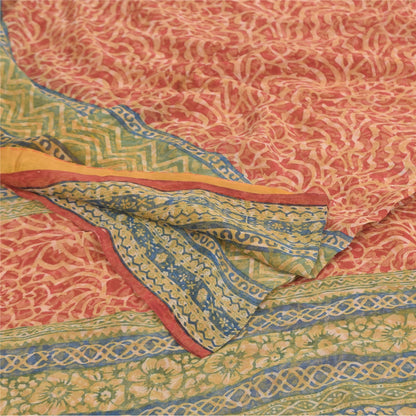 Sanskriti Vintage Sarees Red Pure Georgette Silk Printed Sari 5+yd Craft Sustainable Fabric