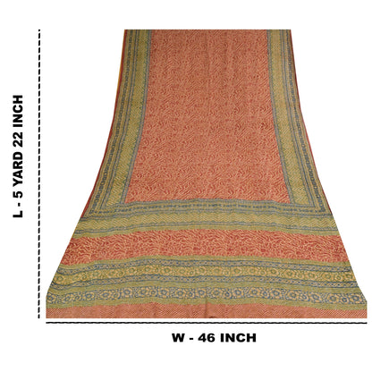 Sanskriti Vintage Sarees Red Pure Georgette Silk Printed Sari 5+yd Craft Sustainable Fabric