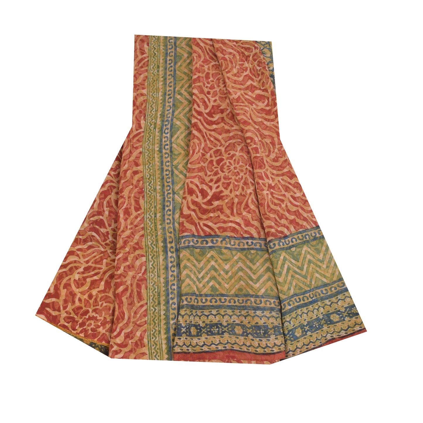 Sanskriti Vintage Sarees Red Pure Georgette Silk Printed Sari 5+yd Craft Sustainable Fabric