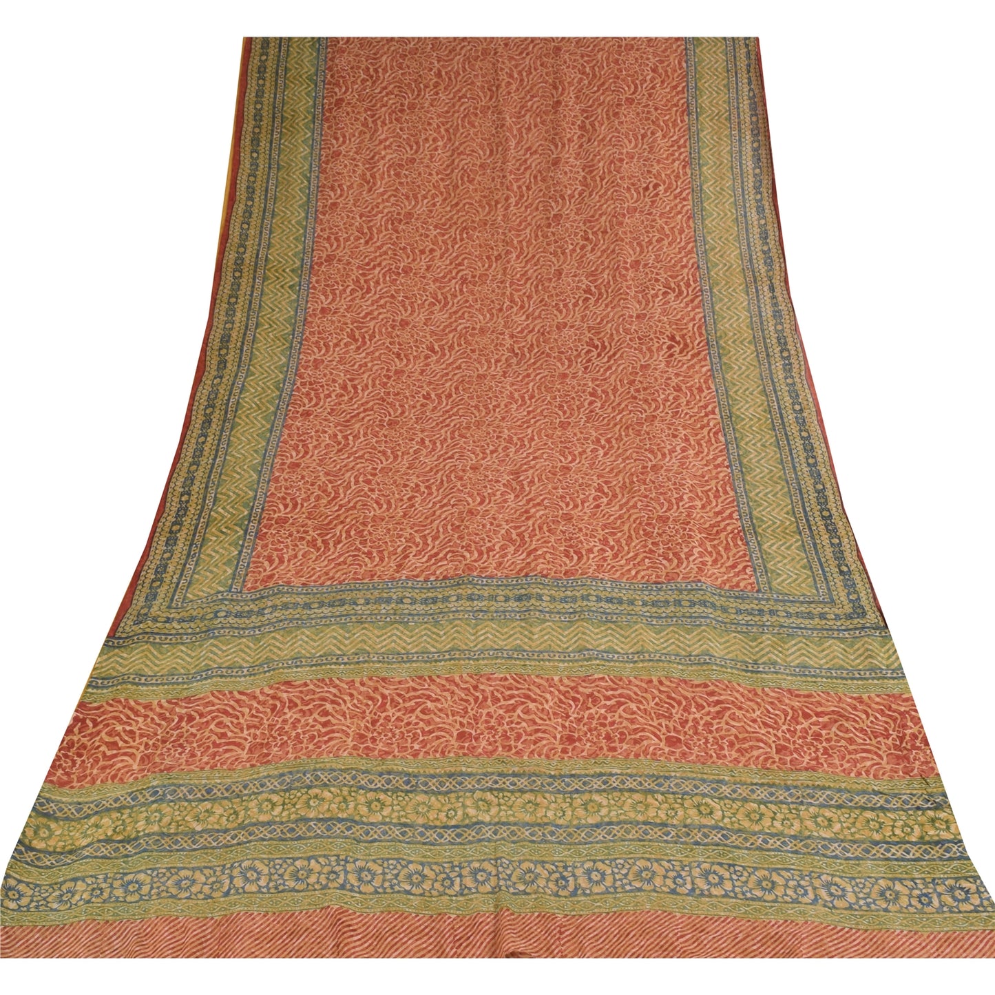 Sanskriti Vintage Sarees Red Pure Georgette Silk Printed Sari 5+yd Craft Sustainable Fabric