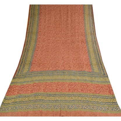 Sanskriti Vintage Sarees Red Pure Georgette Silk Printed Sari 5+yd Craft Sustainable Fabric