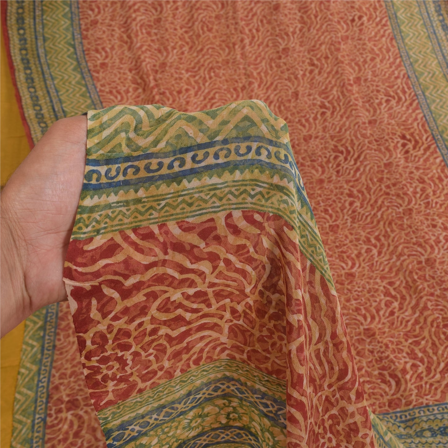 Sanskriti Vintage Sarees Red Pure Georgette Silk Printed Sari 5+yd Craft Sustainable Fabric