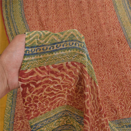 Sanskriti Vintage Sarees Red Pure Georgette Silk Printed Sari 5+yd Craft Sustainable Fabric