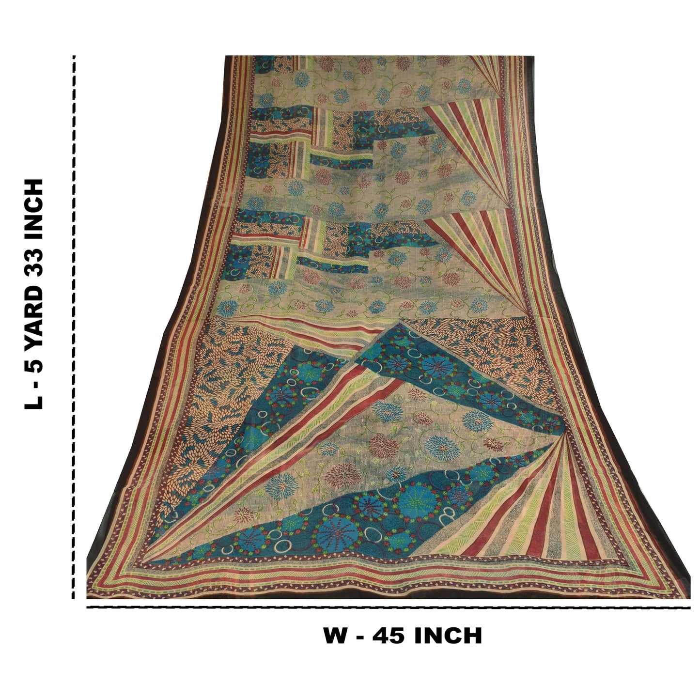 Sanskriti Vintage Sarees Ivory Pure Georgette Silk Print Sari 5+yd Craft Sustainable Fabric