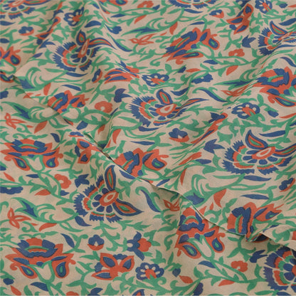 Sanskriti Vintage Sarees Ivory Pure Georgette Silk Print Sari 5+yd Craft Sustainable Fabric