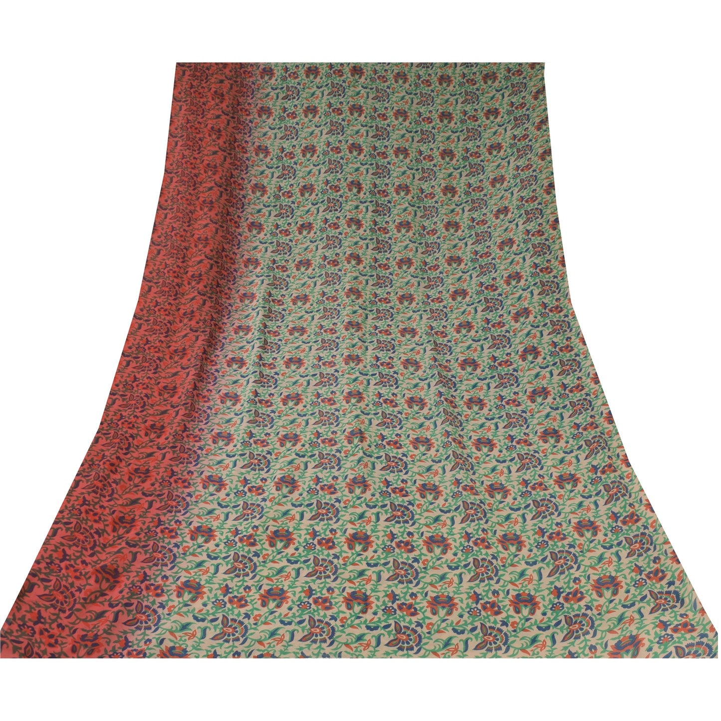 Sanskriti Vintage Sarees Ivory Pure Georgette Silk Print Sari 5+yd Craft Sustainable Fabric