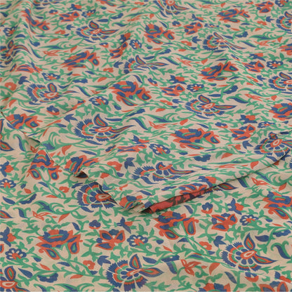 Sanskriti Vintage Sarees Ivory Pure Georgette Silk Print Sari 5+yd Craft Sustainable Fabric