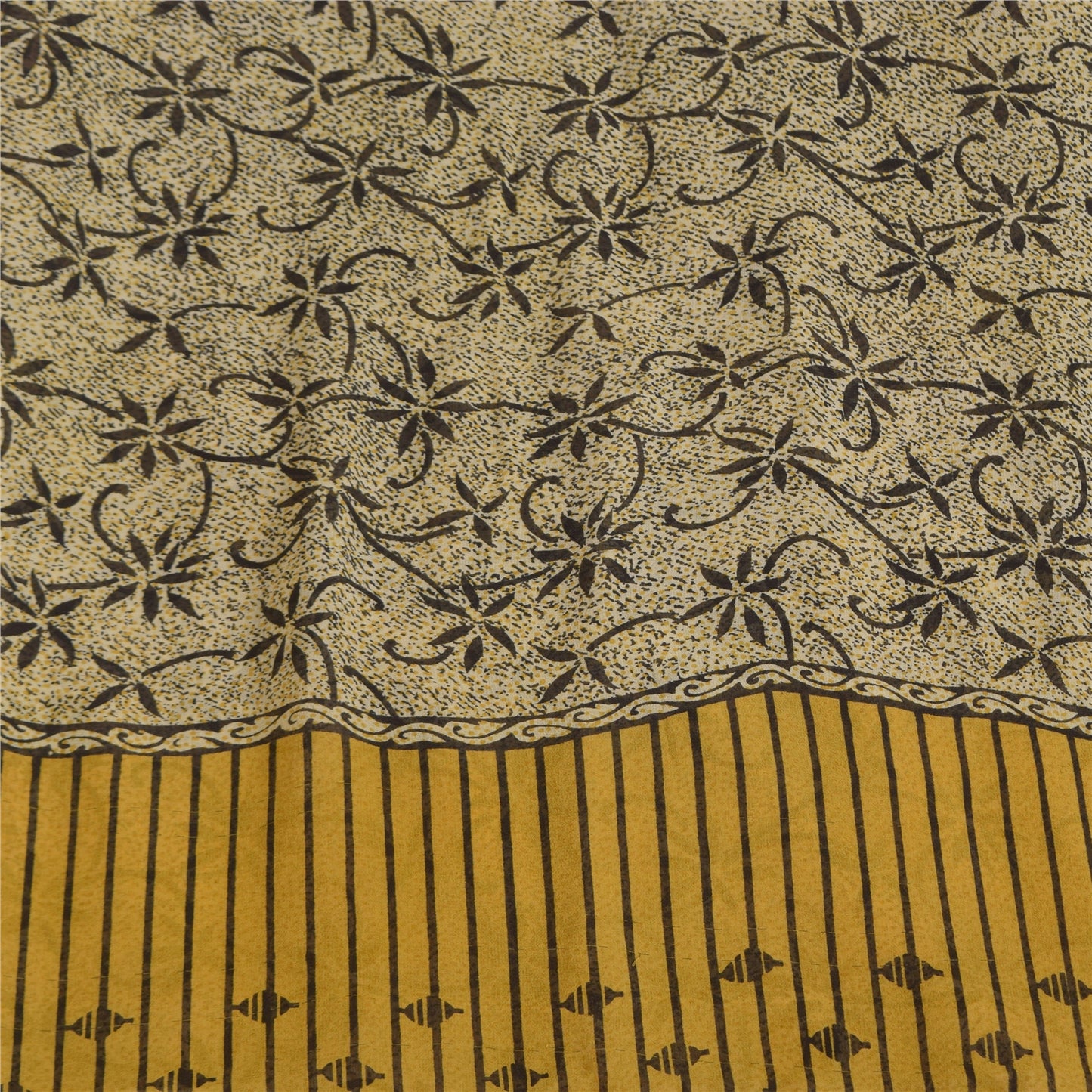 Sanskriti Vintage Sarees Ivory Pure Georgette Silk Print Sari 5+yd Craft Sustainable Fabric