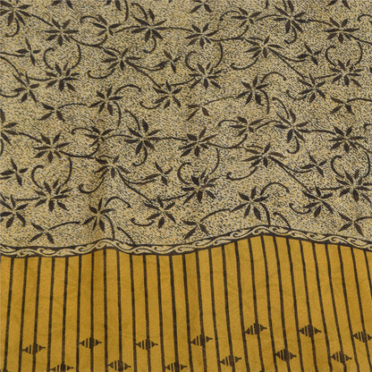 Sanskriti Vintage Sarees Ivory Pure Georgette Silk Print Sari 5+yd Craft Sustainable Fabric