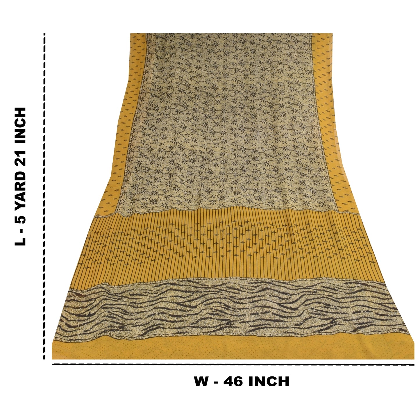 Sanskriti Vintage Sarees Ivory Pure Georgette Silk Print Sari 5+yd Craft Sustainable Fabric