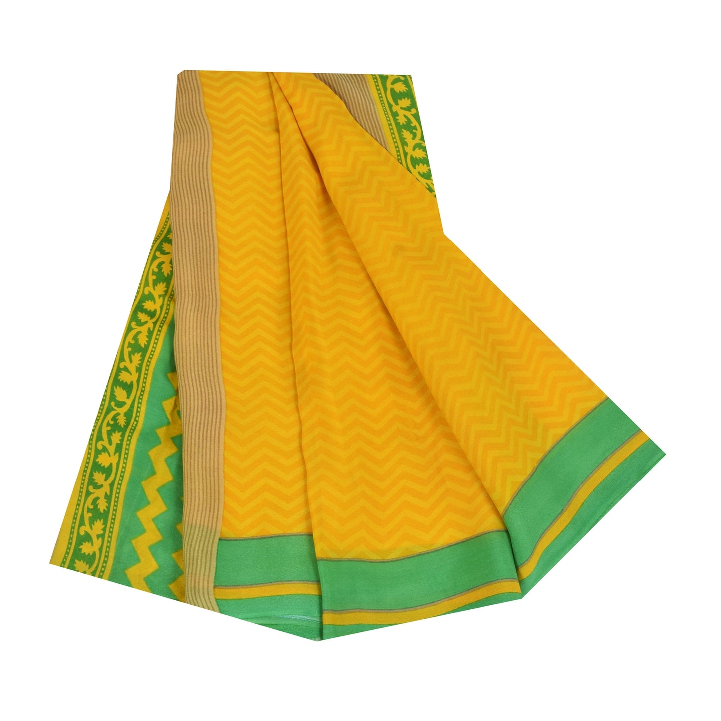 Sanskriti Vintage Sarees Yellow Pure Georgette Silk Print Sari 5+yd Craft Sustainable Fabric