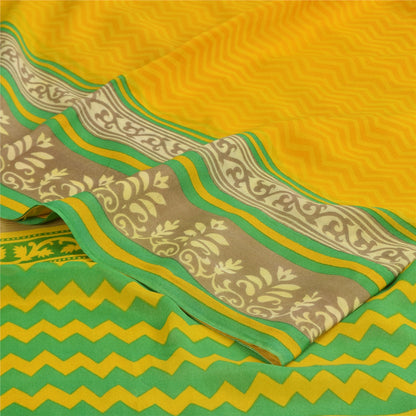 Sanskriti Vintage Sarees Yellow Pure Georgette Silk Print Sari 5+yd Craft Sustainable Fabric