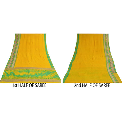 Sanskriti Vintage Sarees Yellow Pure Georgette Silk Print Sari 5+yd Craft Sustainable Fabric