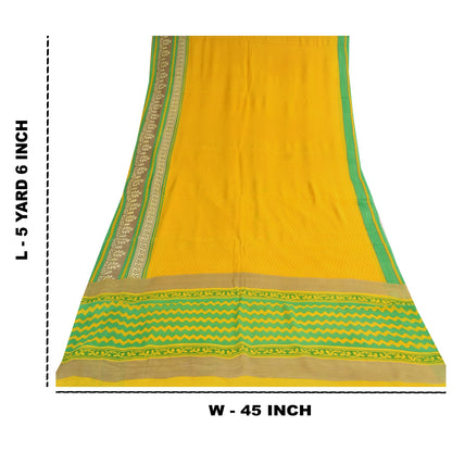 Sanskriti Vintage Sarees Yellow Pure Georgette Silk Print Sari 5+yd Craft Sustainable Fabric