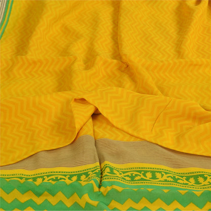 Sanskriti Vintage Sarees Yellow Pure Georgette Silk Print Sari 5+yd Craft Sustainable Fabric