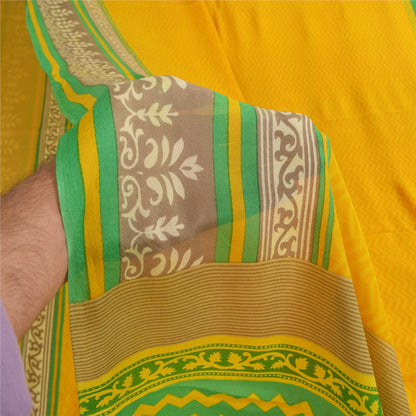 Sanskriti Vintage Sarees Yellow Pure Georgette Silk Print Sari 5+yd Craft Sustainable Fabric