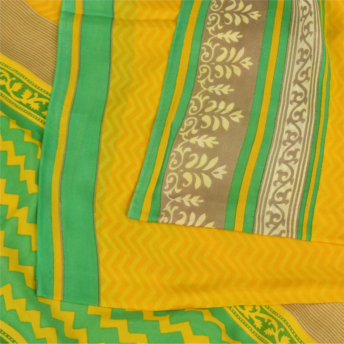 Sanskriti Vintage Sarees Yellow Pure Georgette Silk Print Sari 5+yd Craft Sustainable Fabric