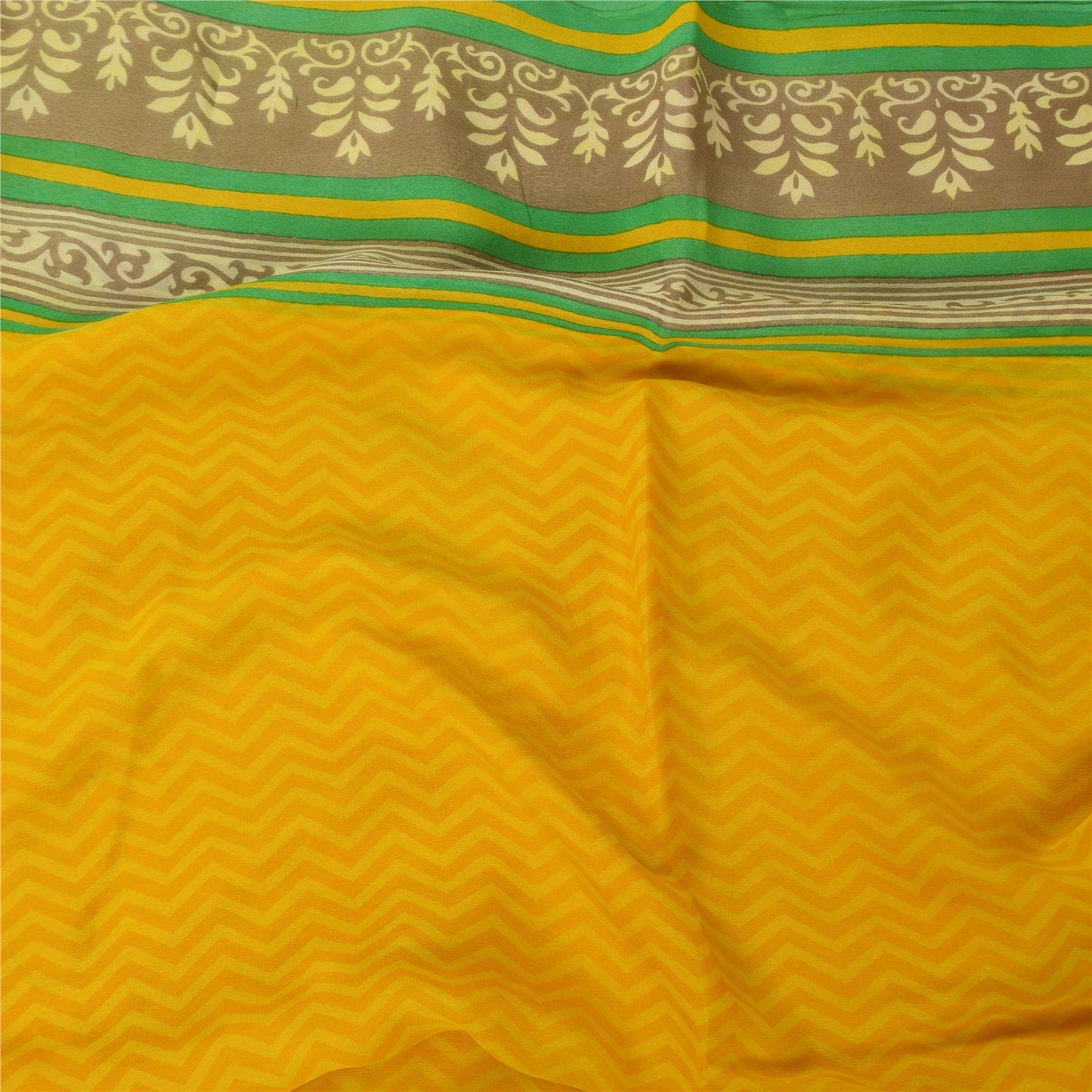 Sanskriti Vintage Sarees Yellow Pure Georgette Silk Print Sari 5+yd Craft Sustainable Fabric
