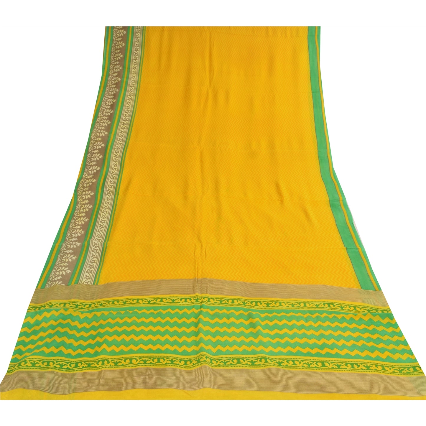 Sanskriti Vintage Sarees Yellow Pure Georgette Silk Print Sari 5+yd Craft Sustainable Fabric
