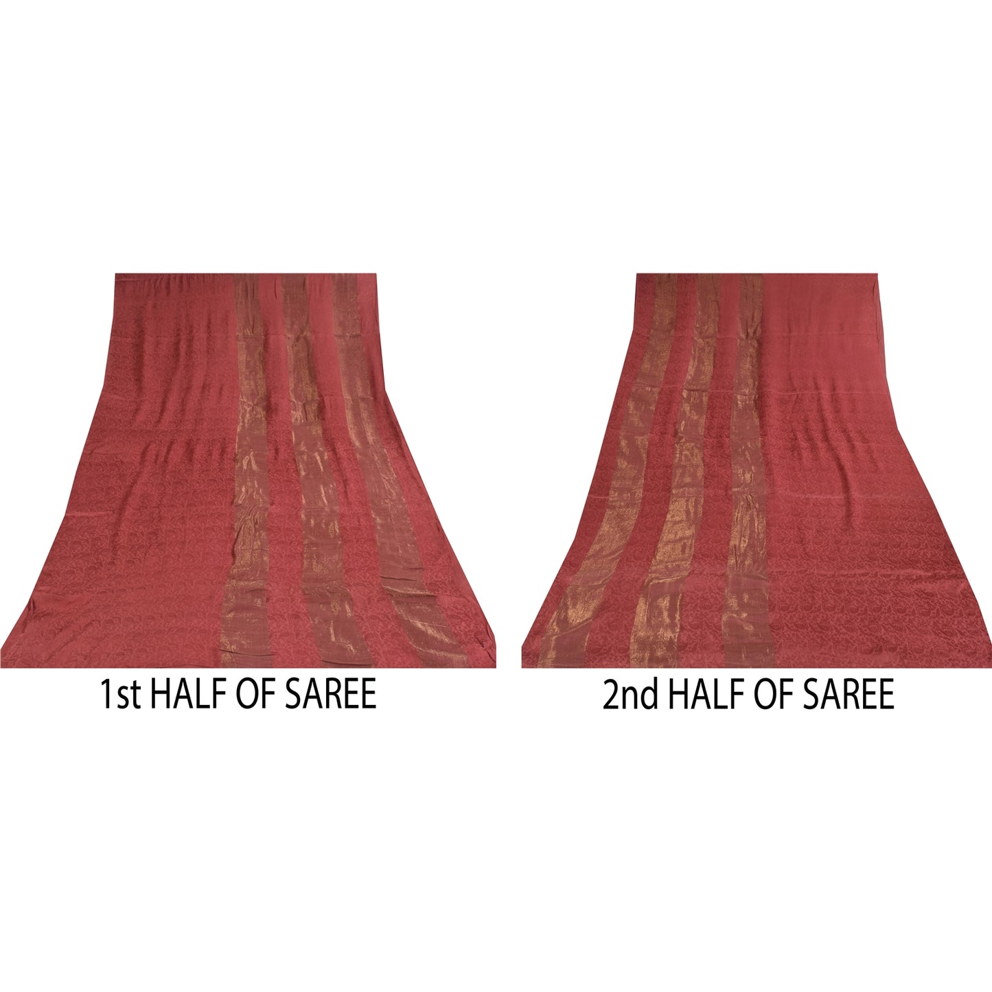 Sanskriti Vintage Sarees Dusty Red Woven Pure Georgette Sari 5+yd Craft Sustainable Fabric