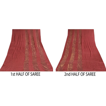 Sanskriti Vintage Sarees Dusty Red Woven Pure Georgette Sari 5+yd Craft Sustainable Fabric