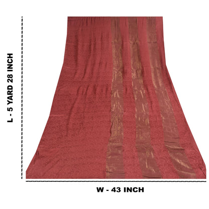Sanskriti Vintage Sarees Dusty Red Woven Pure Georgette Sari 5+yd Craft Sustainable Fabric