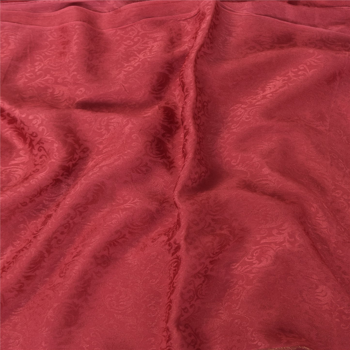 Sanskriti Vintage Sarees Dusty Red Woven Pure Georgette Sari 5+yd Craft Sustainable Fabric