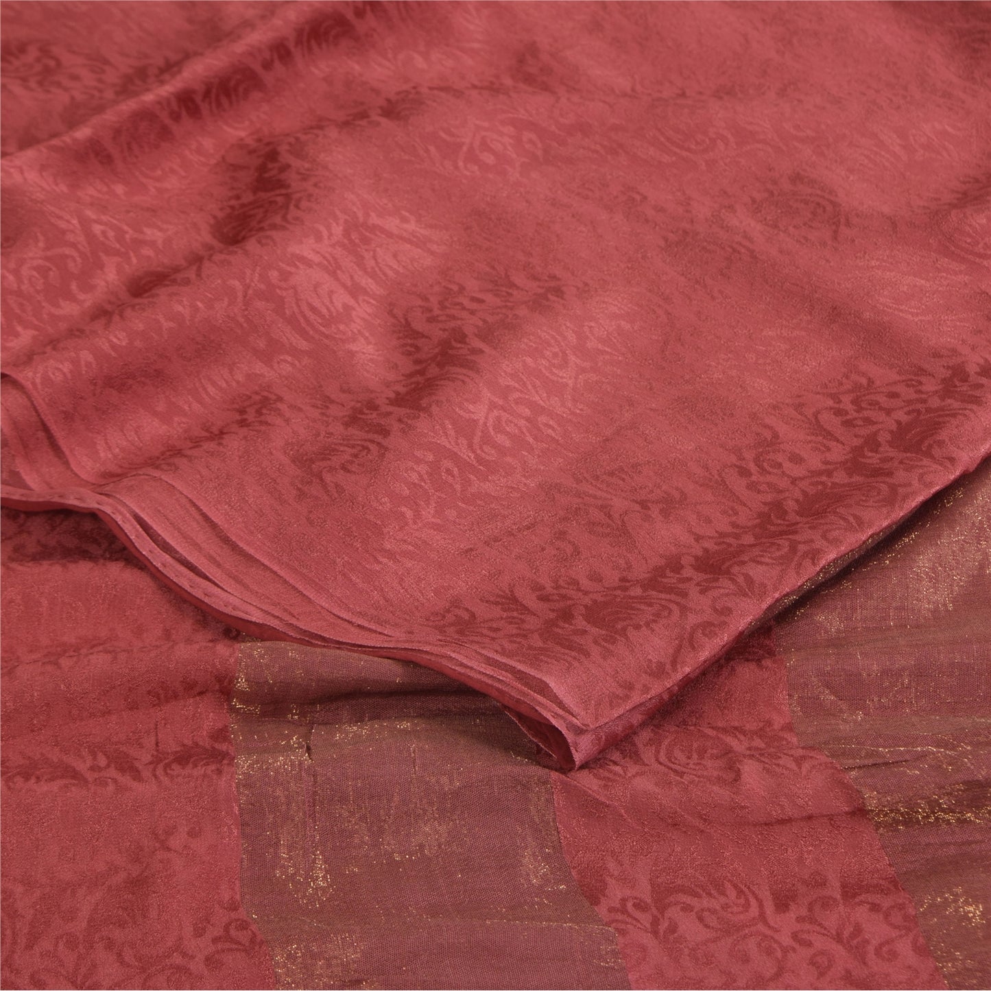 Sanskriti Vintage Sarees Dusty Red Woven Pure Georgette Sari 5+yd Craft Sustainable Fabric