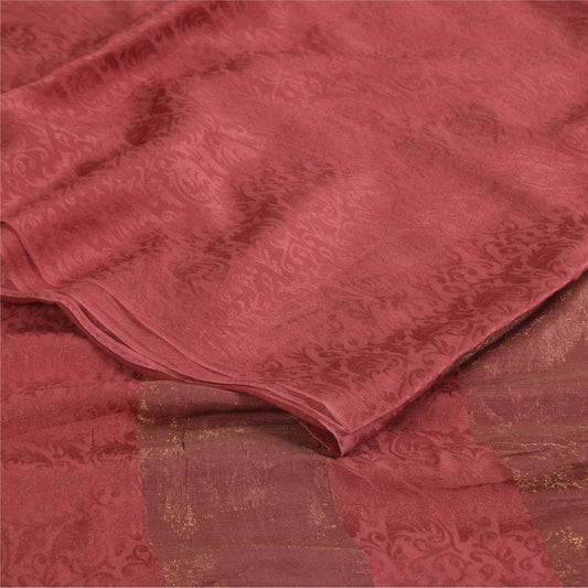 Sanskriti Vintage Sarees Dusty Red Woven Pure Georgette Sari 5+yd Craft Sustainable Fabric
