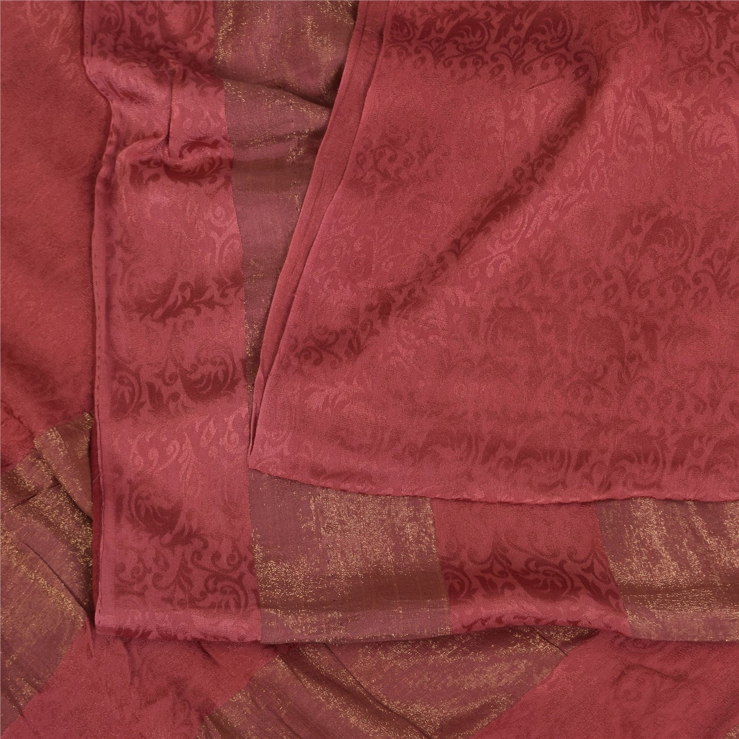 Sanskriti Vintage Sarees Dusty Red Woven Pure Georgette Sari 5+yd Craft Sustainable Fabric