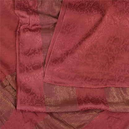 Sanskriti Vintage Sarees Dusty Red Woven Pure Georgette Sari 5+yd Craft Sustainable Fabric