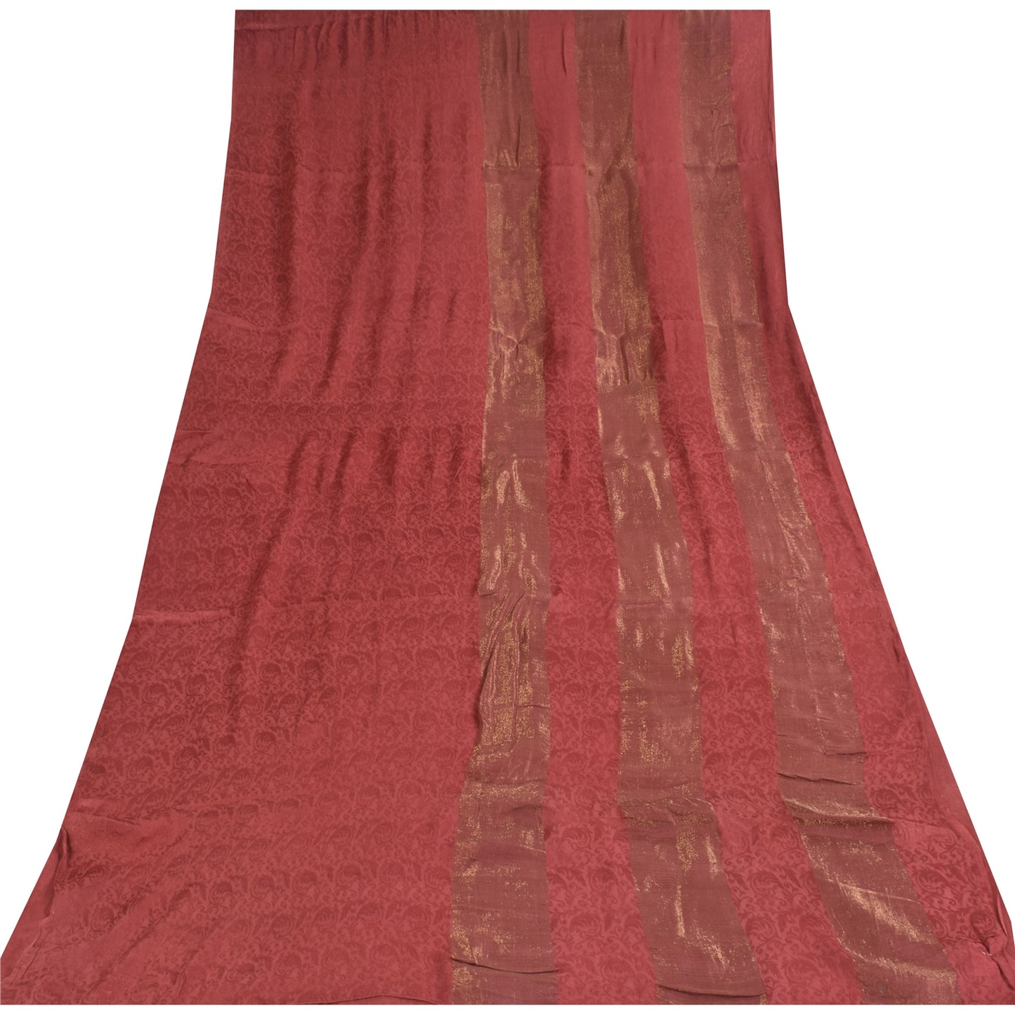 Sanskriti Vintage Sarees Dusty Red Woven Pure Georgette Sari 5+yd Craft Sustainable Fabric