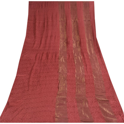 Sanskriti Vintage Sarees Dusty Red Woven Pure Georgette Sari 5+yd Craft Sustainable Fabric