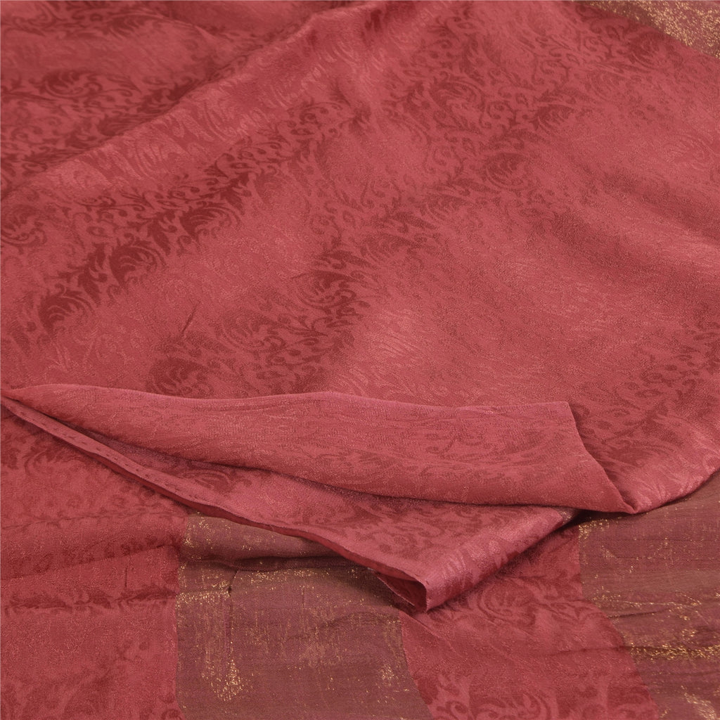 Sanskriti Vintage Sarees Dusty Red Woven Pure Georgette Sari 5+yd Craft Sustainable Fabric