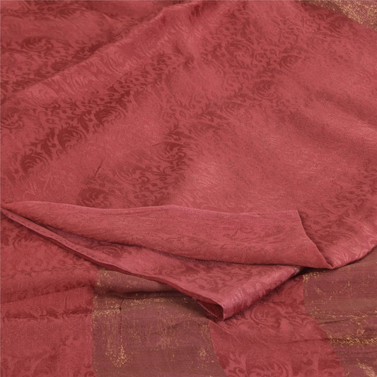 Sanskriti Vintage Sarees Dusty Red Woven Pure Georgette Sari 5+yd Craft Sustainable Fabric