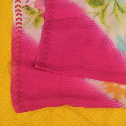 Sanskriti Vintage Sarees Yellow/Pink Pure Georgette Print Sari 5+yd Craft Sustainable Fabric