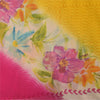 Sanskriti Vintage Sarees Yellow/Pink Pure Georgette Print Sari 5+yd Craft Sustainable Fabric