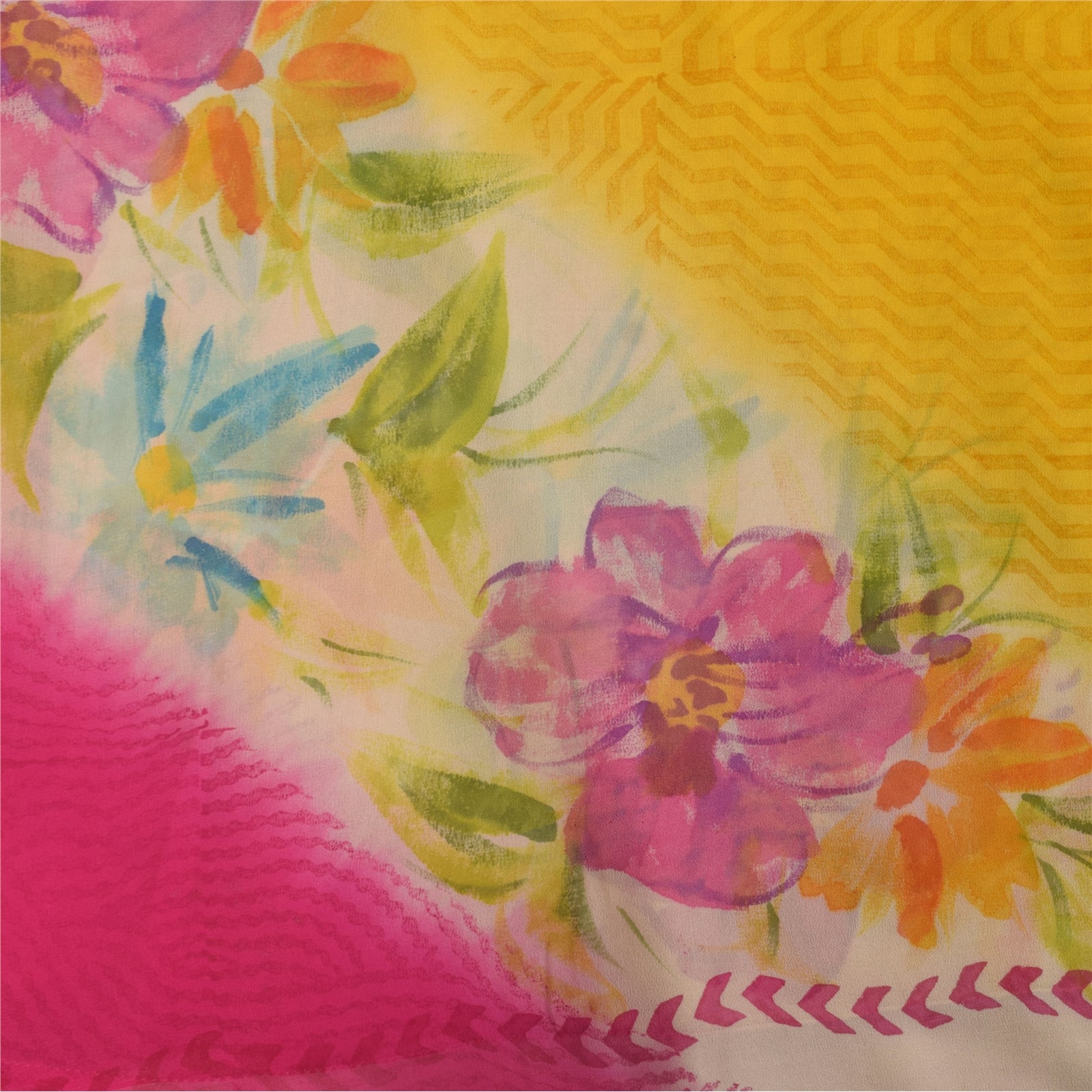 Sanskriti Vintage Sarier Gul/Pink Sari med rent Georgette-print, 5+ yards håndværk i bæredygtigt stof