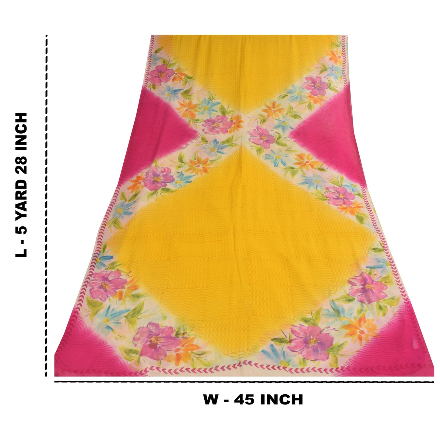 Sanskriti Vintage Sarees Yellow/Pink Pure Georgette Print Sari 5+yd Craft Sustainable Fabric