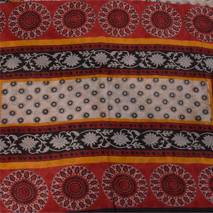 Sanskriti Vintage Sarees Ivory Pure Georgette Silk Print Sari 5+yd Craft Sustainable Fabric