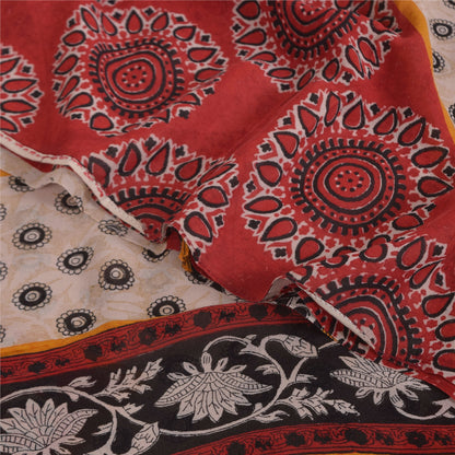 Sanskriti Vintage Sarees Ivory Pure Georgette Silk Print Sari 5+yd Craft Sustainable Fabric