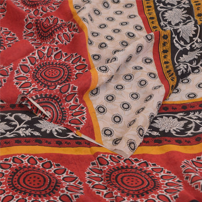 Sanskriti Vintage Sarees Ivory Pure Georgette Silk Print Sari 5+yd Craft Sustainable Fabric