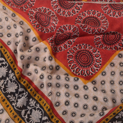 Sanskriti Vintage Sarees Ivory Pure Georgette Silk Print Sari 5+yd Craft Sustainable Fabric