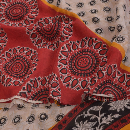 Sanskriti Vintage Sarees Ivory Pure Georgette Silk Print Sari 5+yd Craft Sustainable Fabric